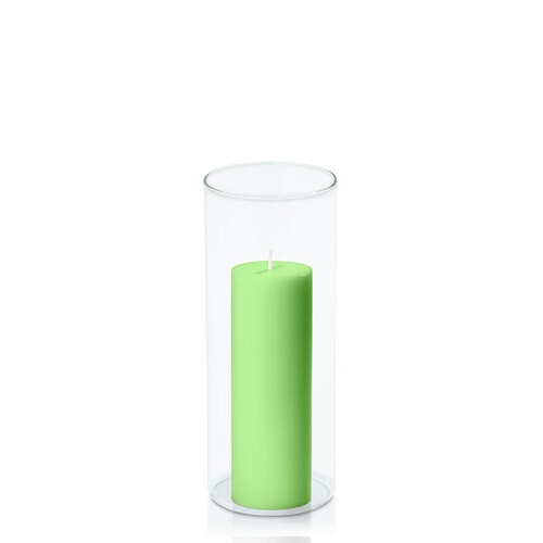 Lime 5cm x 15cm Pillar in 8cm x 20cm Glass