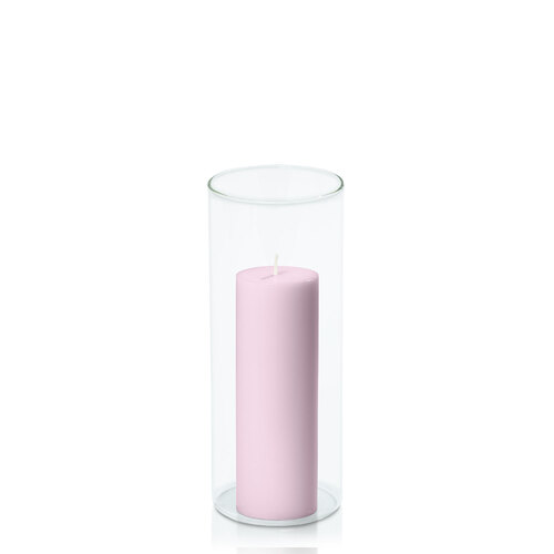 Pastel Pink 5cm x 15cm Pillar in 8cm x 20cm Glass