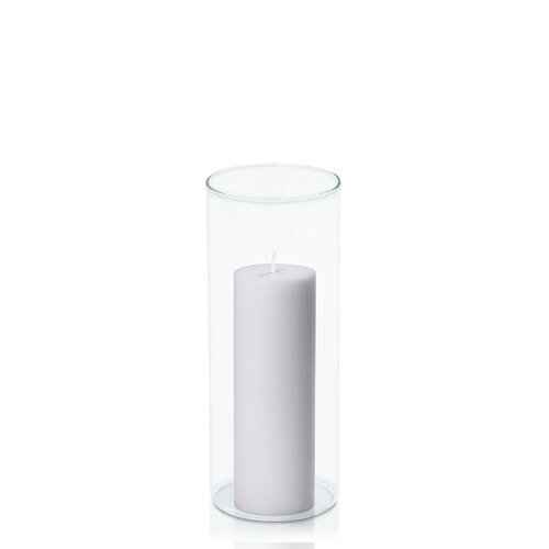 Silver Grey 5cm x 15cm Pillar in 8cm x 20cm Glass