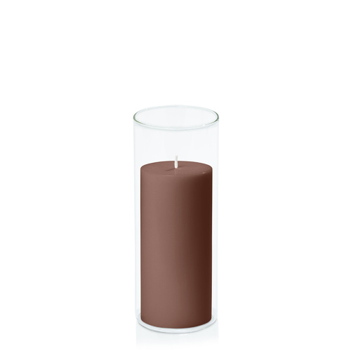 Chocolate 7cm x 15cm Pillar in 8cm x 20cm Glass