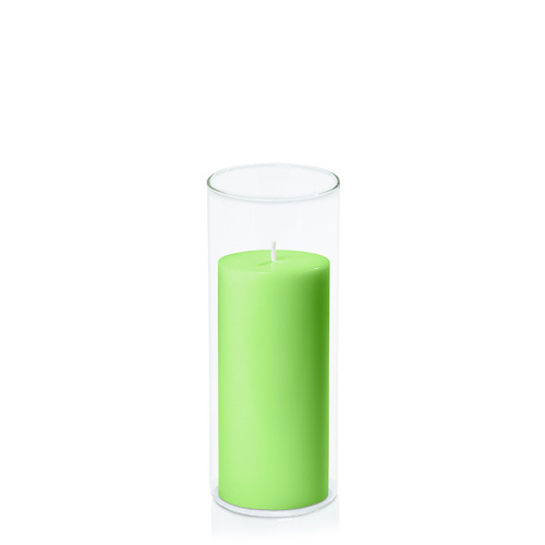 Lime 7cm x 15cm Pillar in 8cm x 20cm Glass