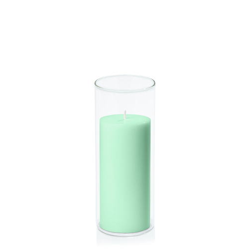 Mint Green 7cm x 15cm Pillar in 8cm x 20cm Glass