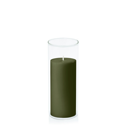 Olive 7cm x 15cm Pillar in 8cm x 20cm Glass