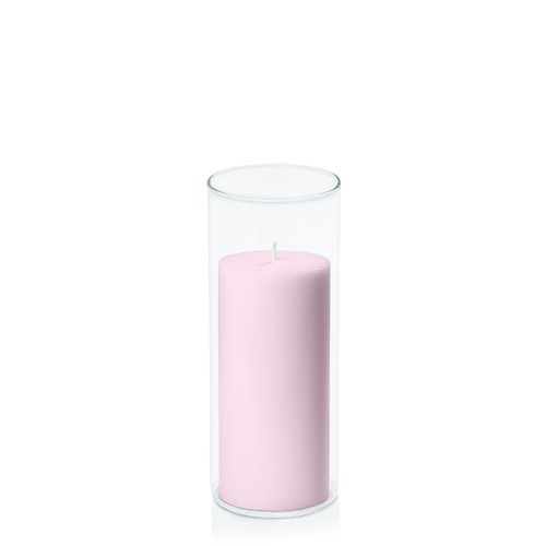 Pastel Pink 7cm x 15cm Pillar in 8cm x 20cm Glass