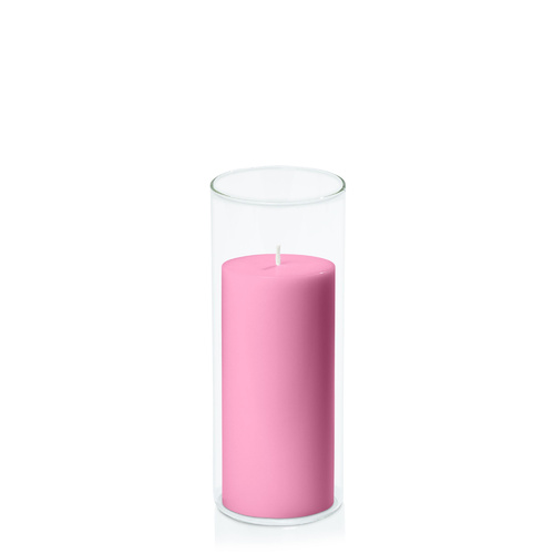Rose Pink 7cm x 15cm Pillar in 8cm x 20cm Glass