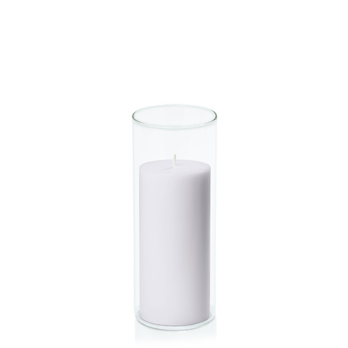Silver Grey 7cm x 15cm Pillar in 8cm x 20cm Glass