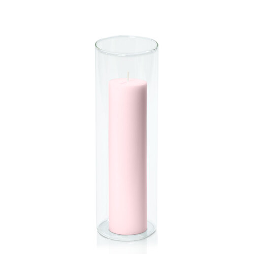 Blush Pink 5cm x 20cm Pillar in 8cm x 25cm Glass