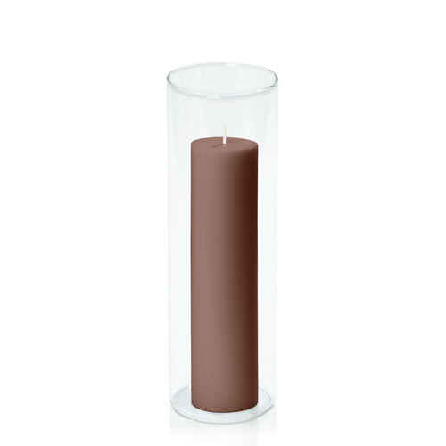 Chocolate 5cm x 20cm Pillar in 8cm x 25cm Glass