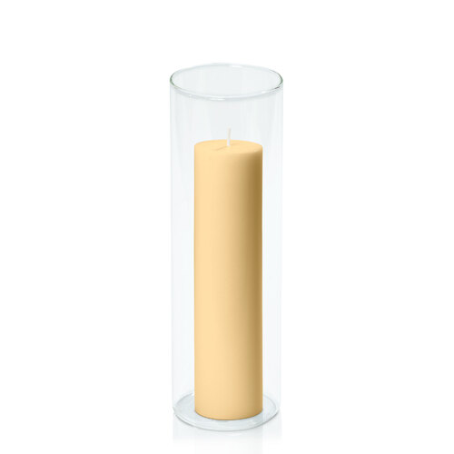 Gold 5cm x 20cm Pillar in 8cm x 25cm Glass