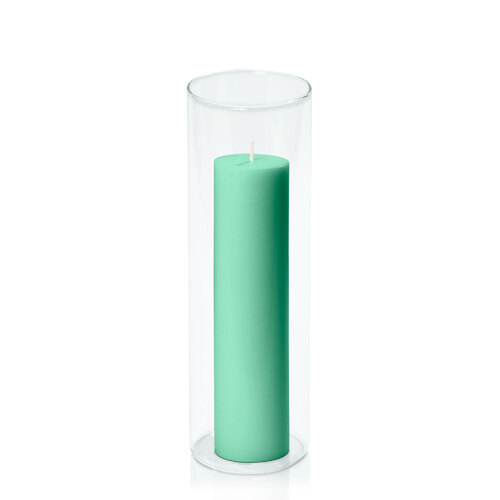 Mint Green 5cm x 20cm Pillar in 8cm x 25cm Glass