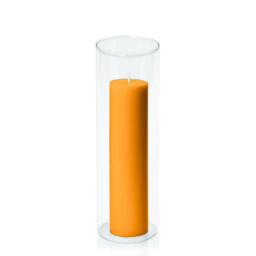 Orange 5cm x 20cm Pillar in 8cm x 25cm Glass