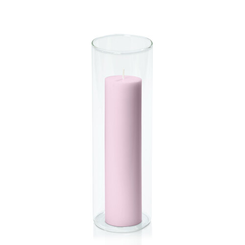 Pastel Pink 5cm x 20cm Pillar in 8cm x 25cm Glass