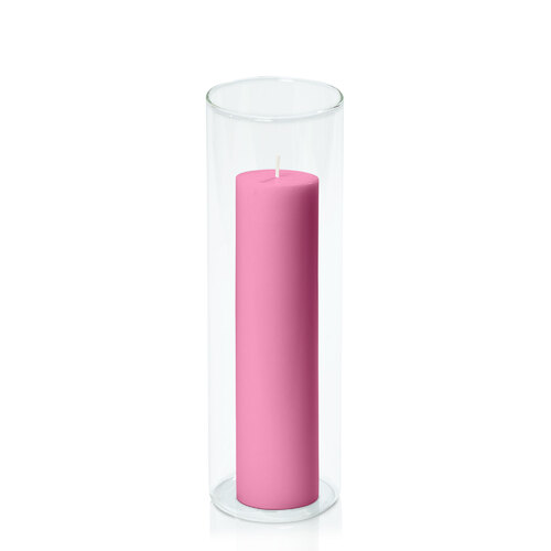 Rose Pink 5cm x 20cm Pillar in 8cm x 25cm Glass