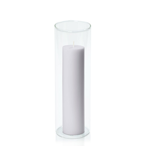 Silver Grey 5cm x 20cm Pillar in 8cm x 25cm Glass