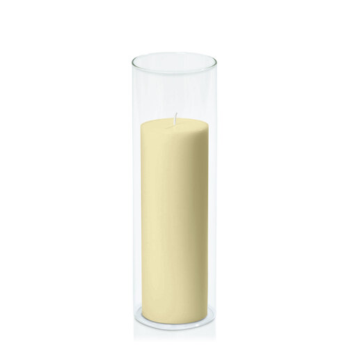 Buttercream 7cm x 20cm Pillar in 8cm x 25cm Glass
