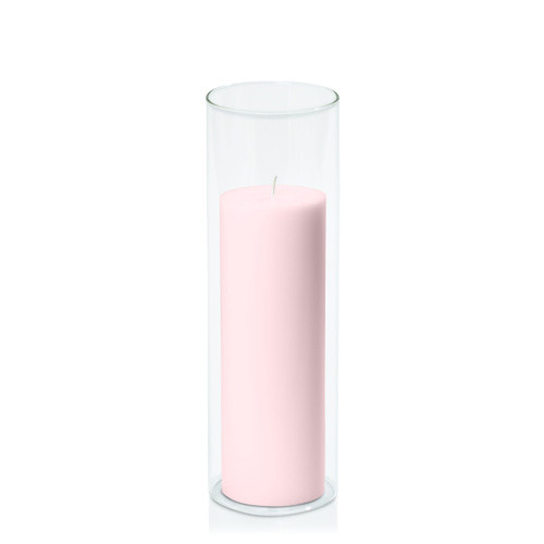Blush Pink 7cm x 20cm Pillar in 8cm x 25cm Glass