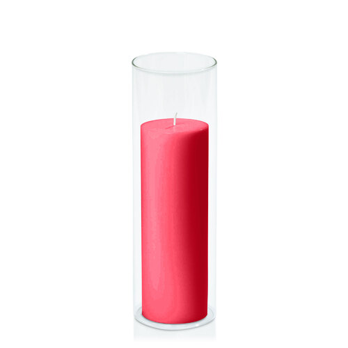 Carnival Red 7cm x 20cm Pillar in 8cm x 25cm Glass