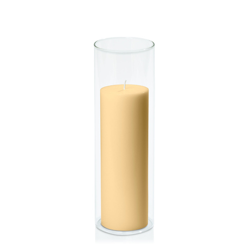 Gold 7cm x 20cm Pillar in 8cm x 25cm Glass