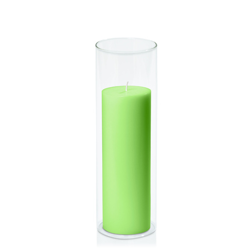Lime 7cm x 20cm Pillar in 8cm x 25cm Glass