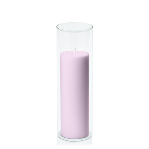 Lilac 7cm x 20cm Pillar in 8cm x 25cm Glass