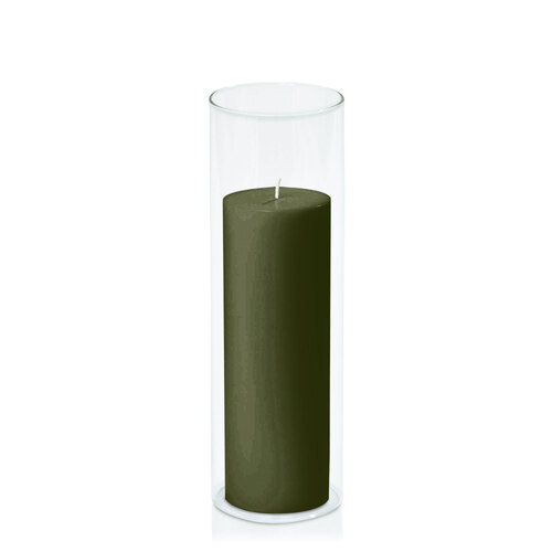 Olive 7cm x 20cm Pillar in 8cm x 25cm Glass