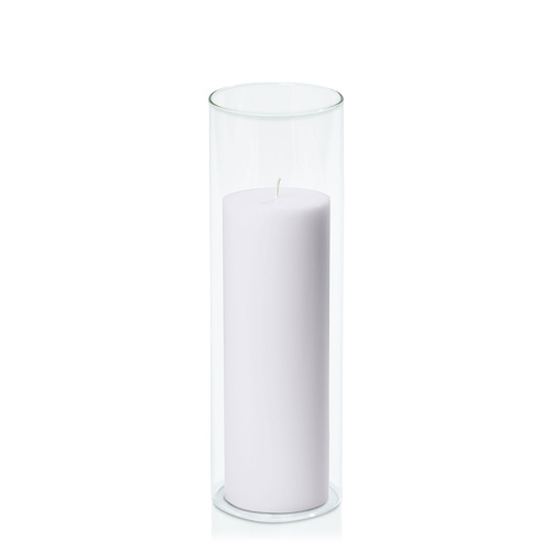 Silver Grey 7cm x 20cm Pillar in 8cm x 25cm Glass