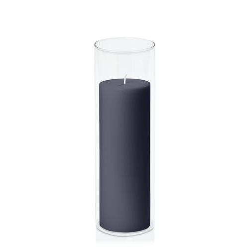 Steel Blue 7cm x 20cm Pillar in 8cm x 25cm Glass