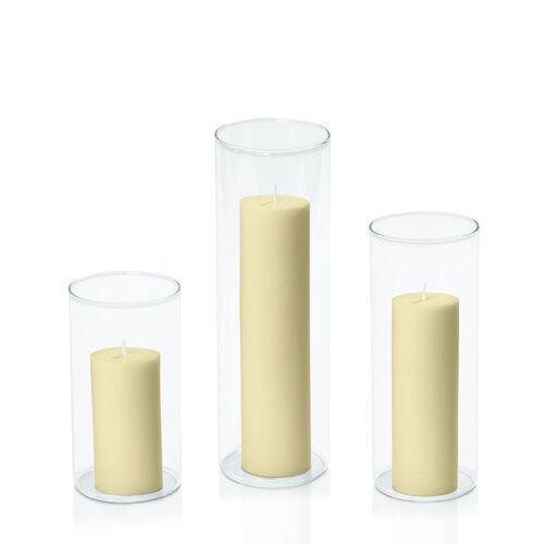 Buttercream 5cm Pillar in 8cm Glass Set - Med