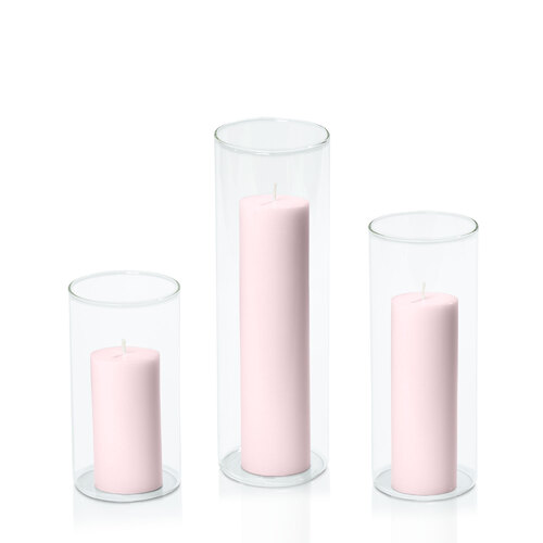 Blush Pink 5cm Pillar in 8cm Glass Set - Med