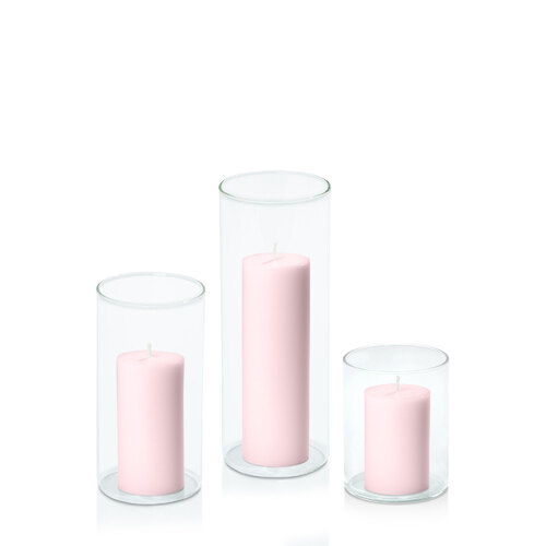 Blush Pink 5cm Pillar in 8cm Glass Set - Sm