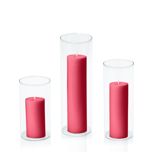 Carnival Red 5cm Pillar in 8cm Glass Set - Med