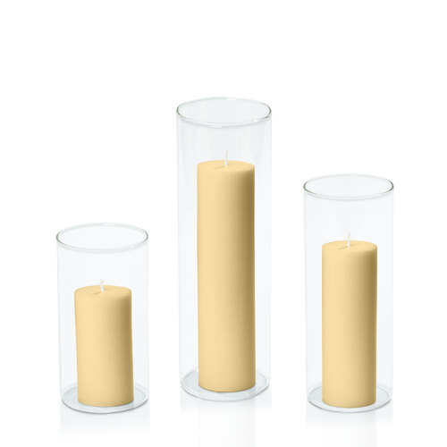 Gold 5cm Pillar in 8cm Glass Set - Med