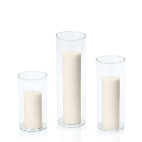 Ivory 5cm Pillar in 8cm Glass Set - Med
