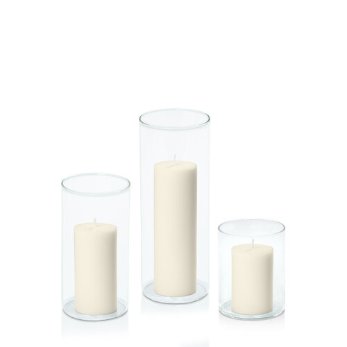 Ivory 5cm Pillar in 8cm Glass Set - Sm