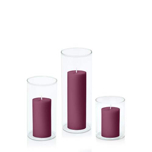 Plum 5cm Pillar in 8cm Glass Set - Sm