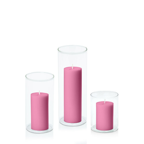 Rose Pink 5cm Pillar in 8cm Glass Set - Sm