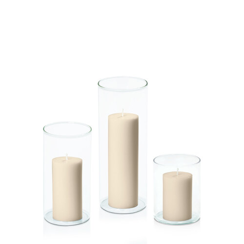 Sandstone 5cm Pillar in 8cm Glass Set - Sm
