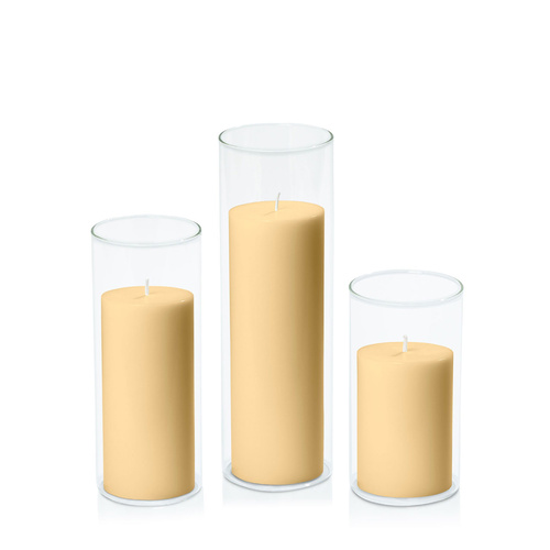 Gold 7cm Pillar in 8cm Glass Set - Med