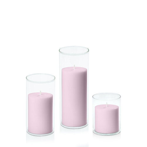 Pastel Pink 7cm Pillar in 8cm Glass Set - Sm