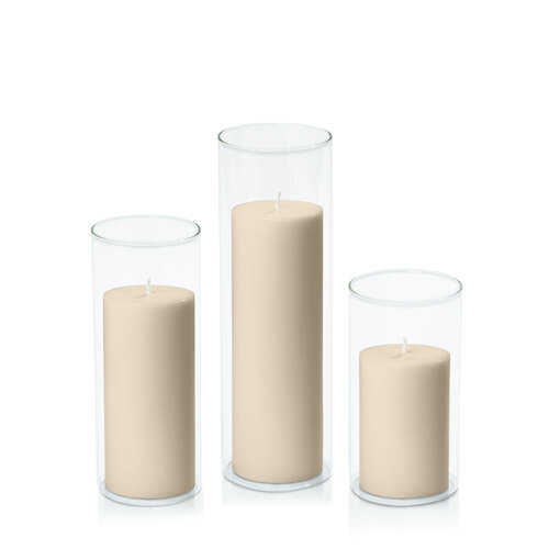 Sandstone 7cm Pillar in 8cm Glass Set - Med
