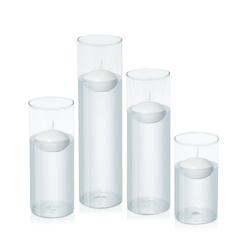White 6cm Event Floating Candle in 8cm Glass Set - Med