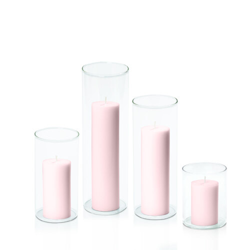 Blush Pink 5cm Pillar in 8cm Glass Set - Sm