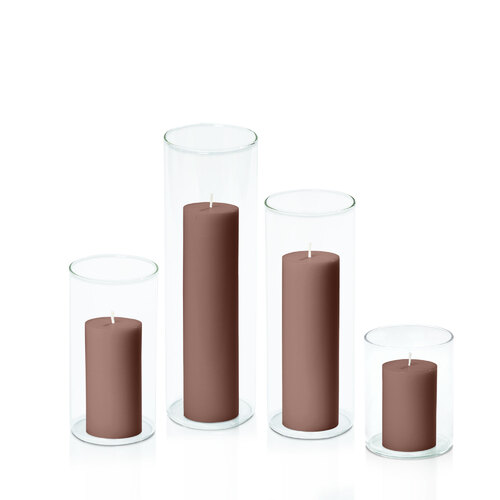 Chocolate 5cm Pillar in 8cm Glass Set - Sm