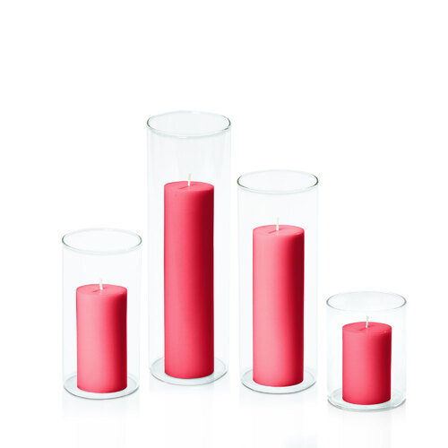 Carnival Red 5cm Pillar in 8cm Glass Set - Sm