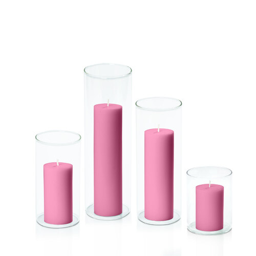 Rose Pink 5cm Pillar in 8cm Glass Set - Sm