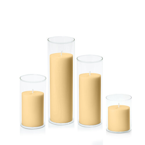 Gold 7cm Pillar in 8cm Glass Set - Sm