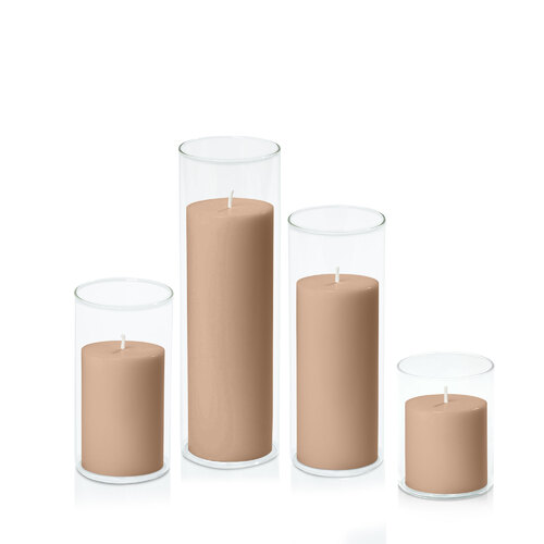 Latte 7cm Pillar in 8cm Glass Set - Sm