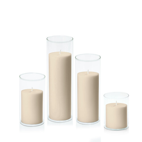 Sandstone 7cm Pillar in 8cm Glass Set - Sm