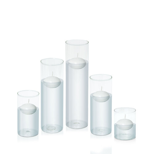 White 6cm Floating Candle in 8cm Glass Set - Sm