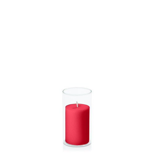 Carnival Red 5cm x 7.5cm Pillar in 5.8cm x 12cm Glass